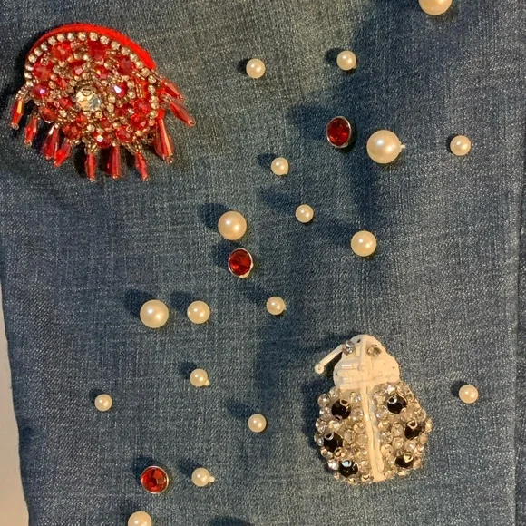 Cristina brand jeans pearl and rhinestone embellishments Embellished Blue Jeans - Picture 3 of 14